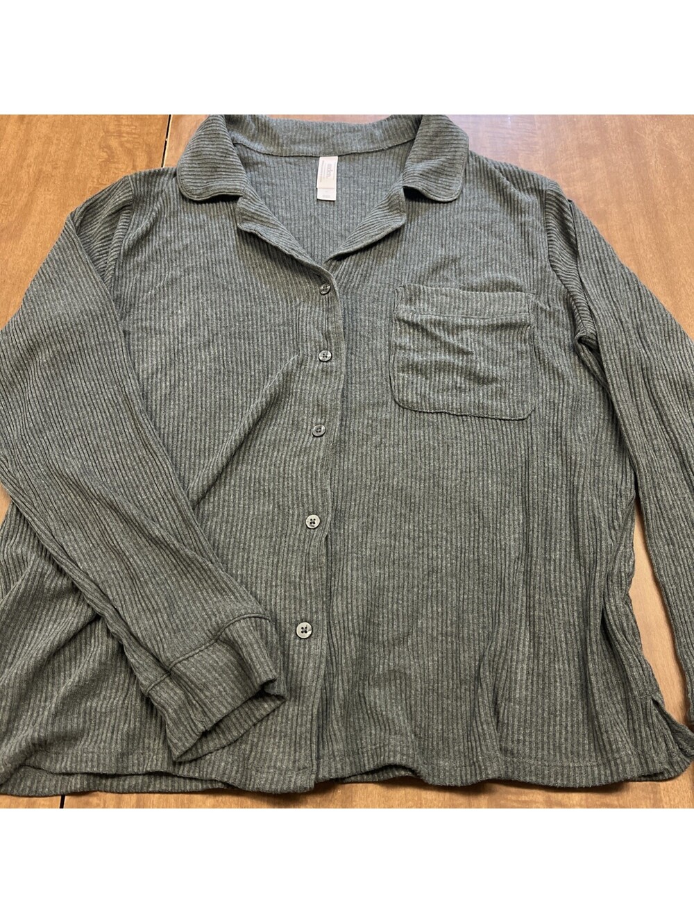 Auden Pajama Shirt Top Ribbed Gray Size L Long Sleeve